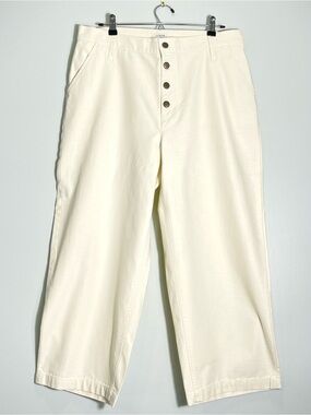 J. CREW Women's Barrel-Leg Ivory Off-White Pants Button Fly 100% Cotton Size 31